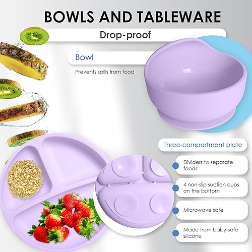 Miniatura 3 de Bluet B - Set de alimentación de bebé de silicona con chupete - Suministros de destete LED para bebés - Cucharas para bebés, cuenco de succión -