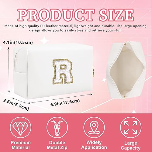 Miniatura 2 de Bolsa de maquillaje personalizada con parche de letra inicial, bolsa de cosméticos con cremallera, Letra blancablanca, Viajes