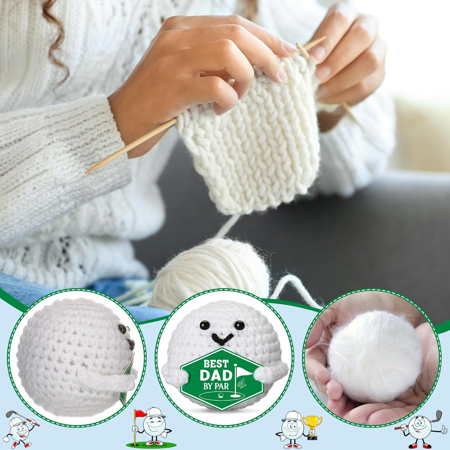 Golf Gifts for Dad Fathers - Best Dad by Par, Funny Easter Basket Stuffers Father's Day Birthday Crochet Golf Ball Accessories Gift for Dad Father Men Golfers Daddy Papa from Daughter Son - Image 8