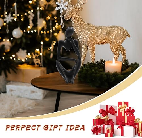Vista 5 de Estatuas y esculturas de pensador Dnoifne, ornamentos de estatua de pensador de resina en negro, esculturas de estilo abstracto, regalos