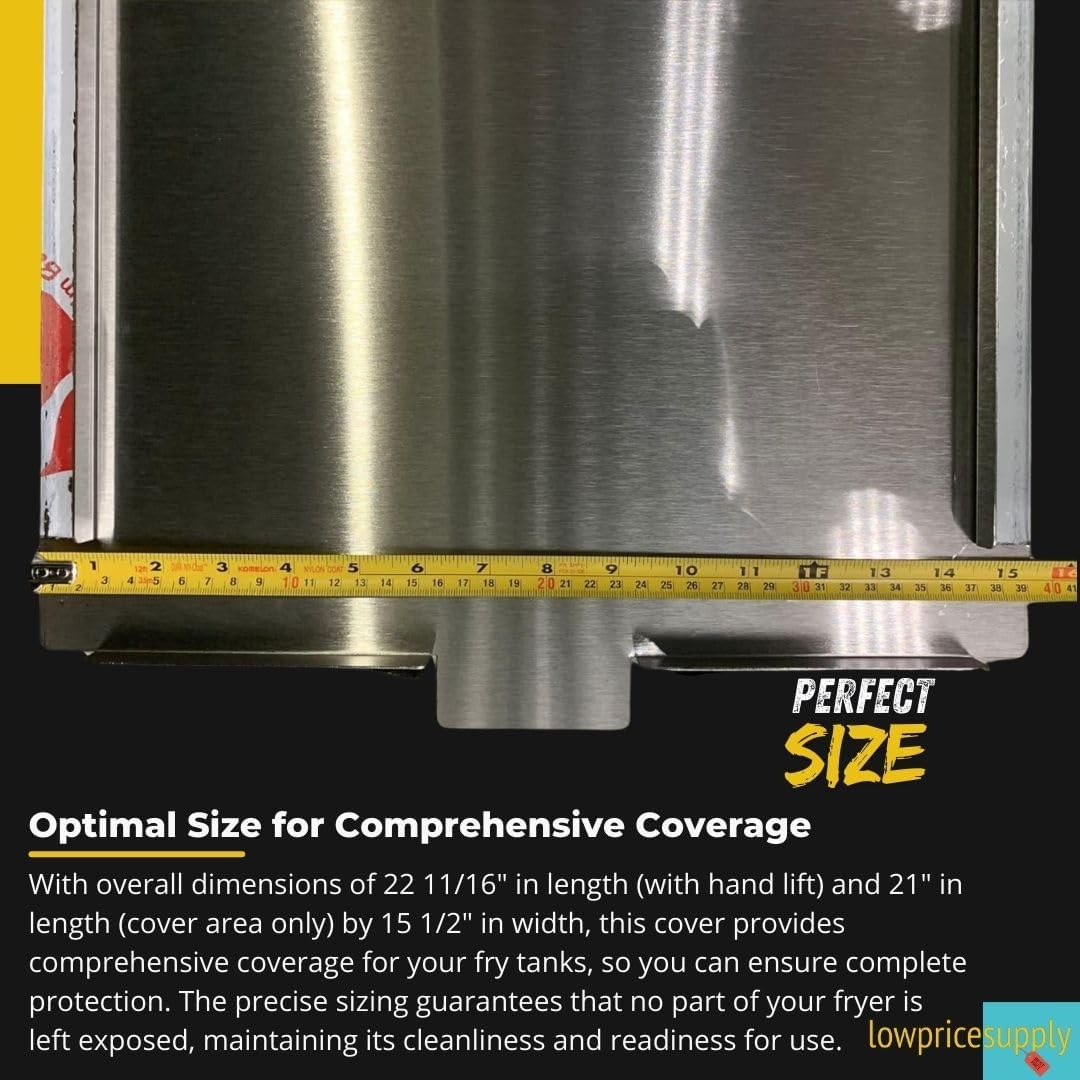 FF300/FF400 Deep Fryer Cover With Hand Lift - Universal Side Cover for Commercial Fryers, Stainless Steel - Zero Spills - 22L x 15.5W
