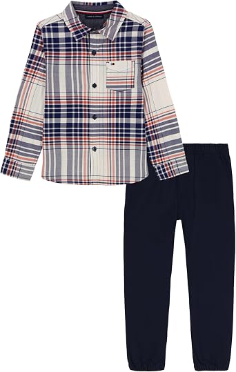 Tommy Hilfiger Boys 2-Piece Long Sleeve Woven Shirt and Pants Set