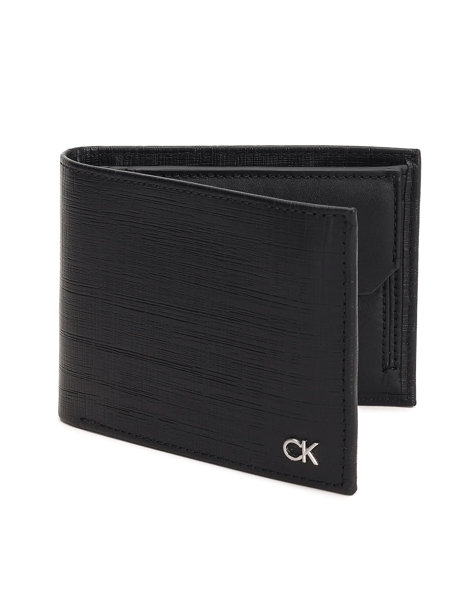 Calvin Klein Cuero monedero CK Must Check Trifold 10CC W/Coin Black negro