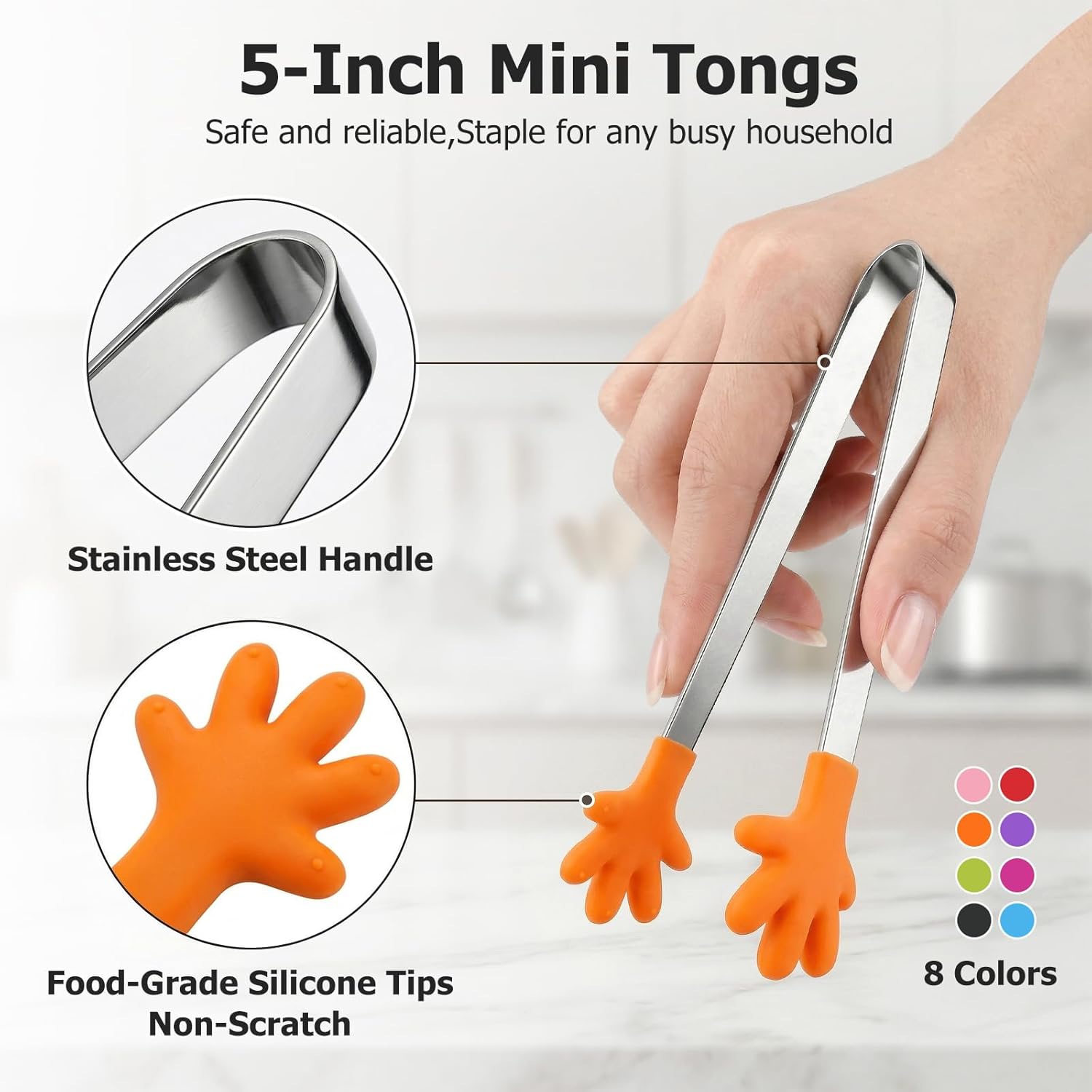Small Tongs, Mini Metal Tongs for Serving Food, Cute Kitchen Tool