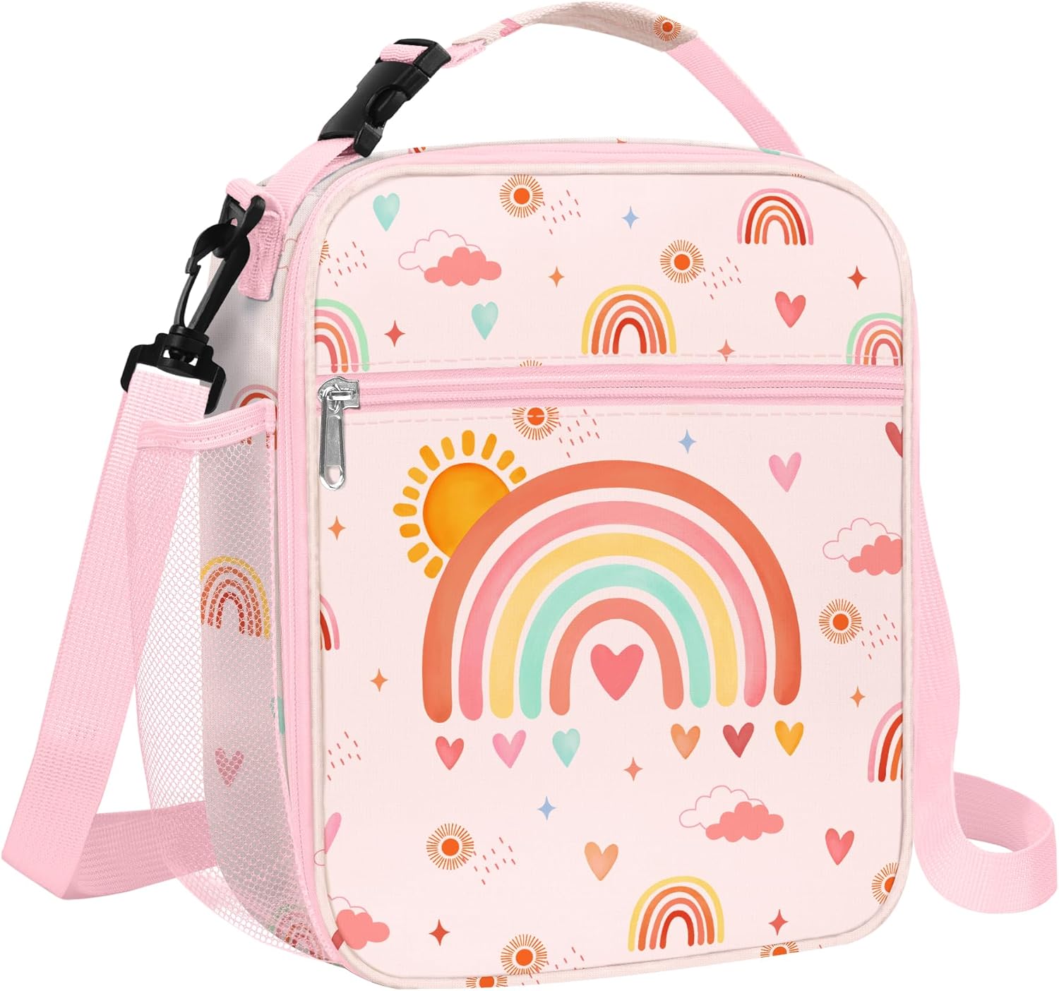 Clastyle Pink Rainbow Lunch Bag for Kids Portable Large Thermal Cooler