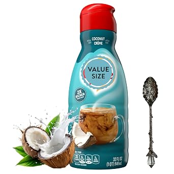 Coconut Creme Flavor Liquid Creamer for Coffee 32 fl oz Gluten Free & Non Dairy Creamer - Rich & Smooth Flavored Coffee Creamers with Dumbass Coffee Gem Spoon Coconut Creme Gem Spoon