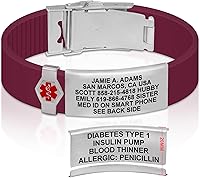 Vista 140 de Divoti Pulsera de identificación de alerta médica grabada personalizada, grabado láser de doble cara, pulsera de silicona, cierre de seguridad