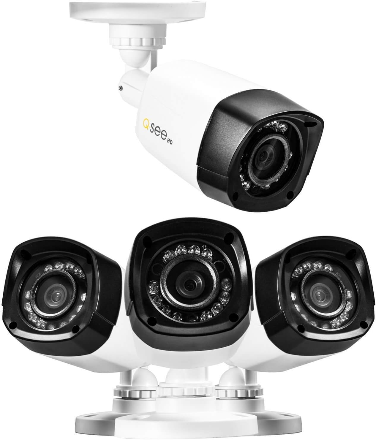 Three Q-See bullet cameras with mounting bases