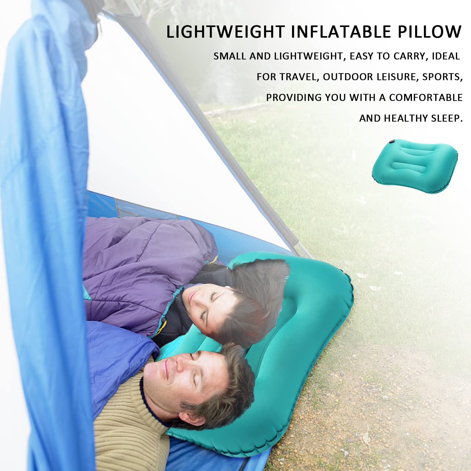 Oreiller De Camping Gonflable Ultraléger Avec Housse Douce Et Lavable