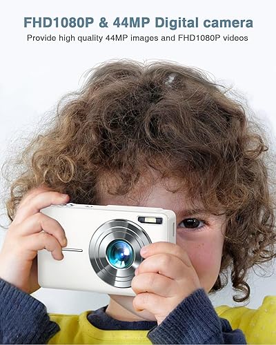 Miniatura 10 de Cámara digital, FHD 1080P para niños con tarjeta de 32 GB, 2 baterías, cordón, zoom de 44 MP 16X antivibración, cámara compacta portátil de disparo