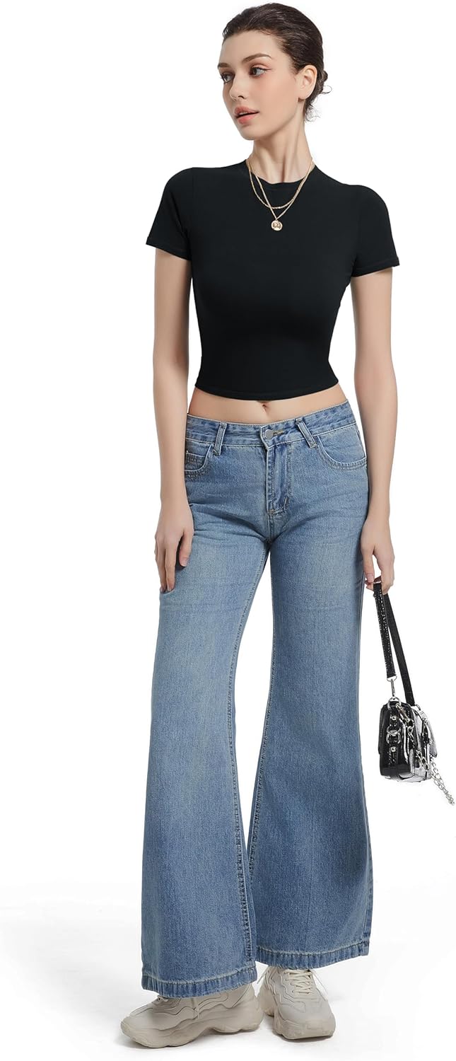 Crewneck Short Sleeve T Shirts for Women Fitted Basic TeesY2k Going Out Tops - Image 4