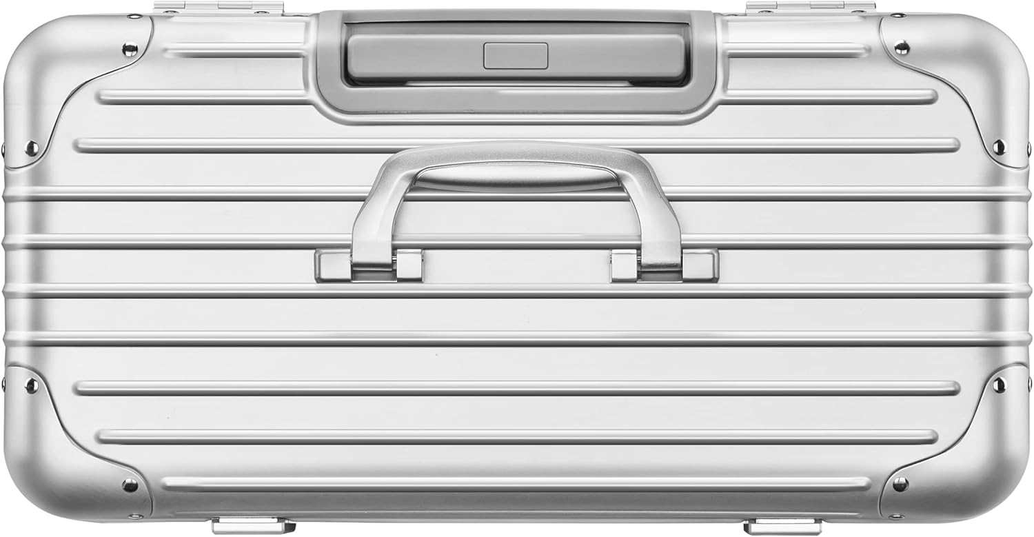 review YUEMAI All Aluminum Carry On Luggage With Tsa Locks Fashion Cool Metal Hard Shell Spinner Suitcase, Metal Suitcase(Silver, 21