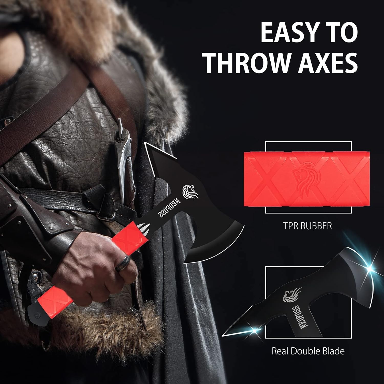 NEDFOSS Bear Throwing Knives Axes Set, Throwing Axes and Tomahawks with TPR Handle, 11.7" Full Tang Axe Throwing Axe, Axe Throwing Game for Backyard Recreation Outdoor