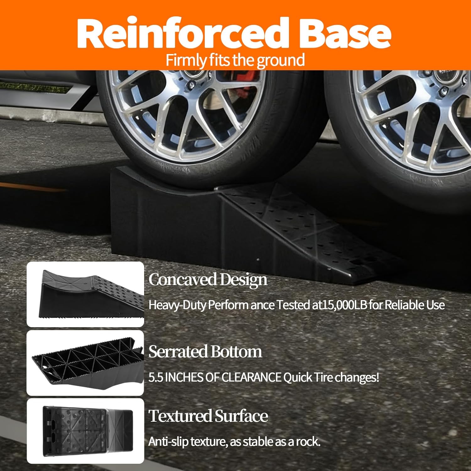 2 Piece Tandem Wheel Ramp, Portable Car Service Ramp, 5.5in Tire Lift Trailer Wheel Jack RV Flat Tire Ramp, for Routine Tire Replacement Repairs