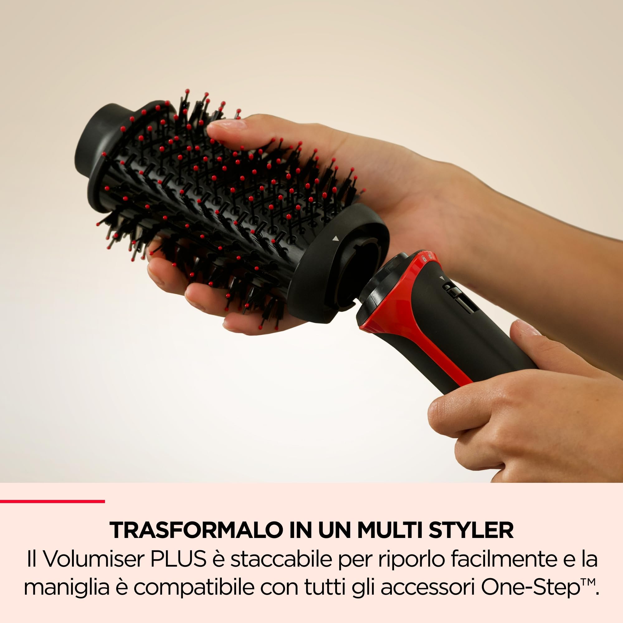 Revlon One-Step Volumiser Plus (spazzola ovale staccabile, rivestimento in ceramica di titanio, setole miste con punte a sfera al carbone attivo, tecnologia ionica alla tormalina)
