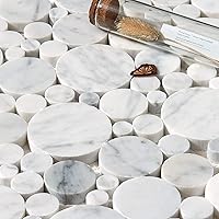 Vista 3 de 5 hojas de mosaico de mármol para salpicaduras de cocina, suelo de ducha de baño, etc., colección Bolle, redondos mixtos, 12 x 12 x 3/8 pulgadas