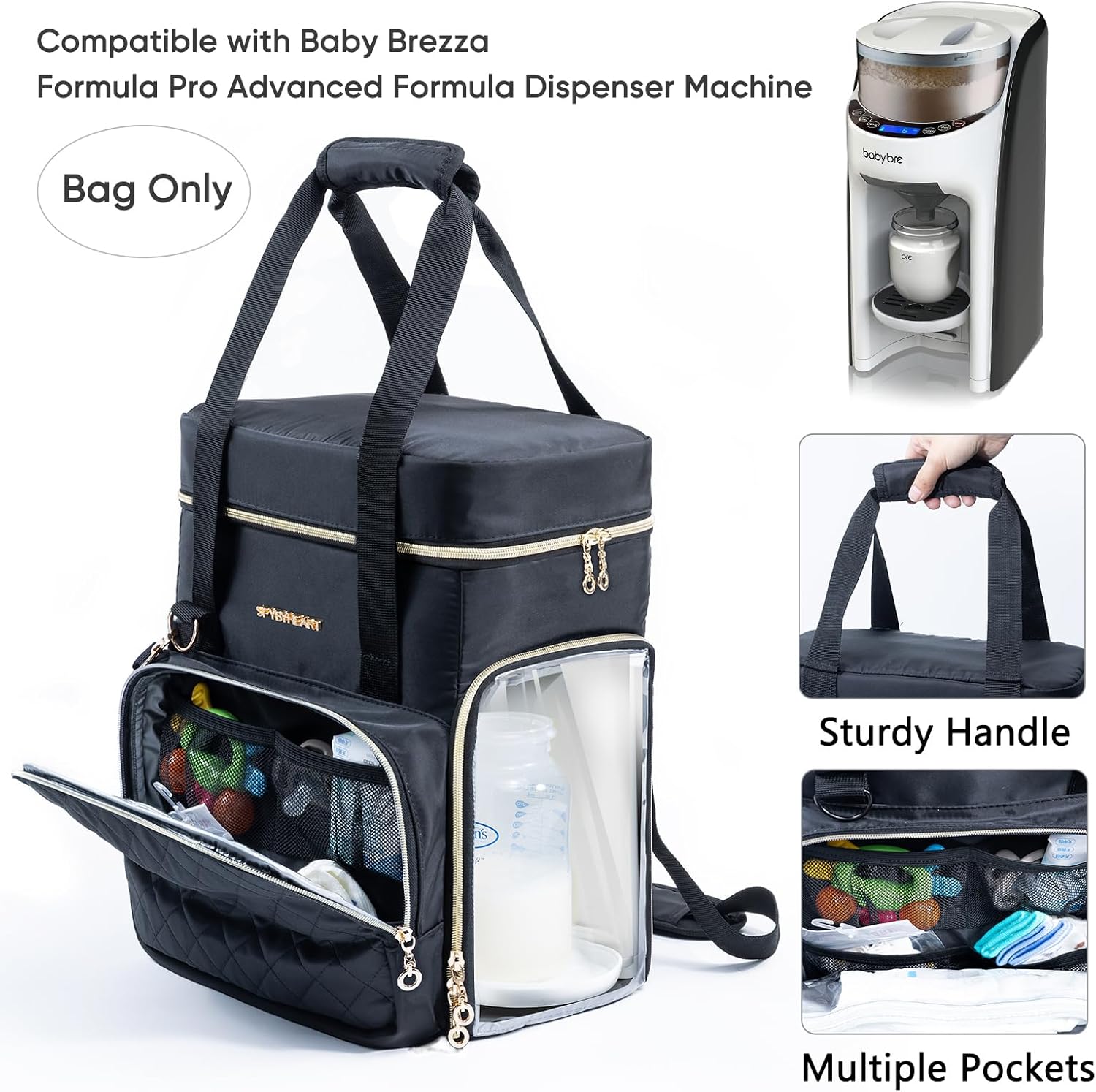 SFYBYHEART Carrying Case Compatible with Baby Brezza Formula Pro Advanced Formula Dispenser Machine Carrying Bag - Baby Formula Mixer Travel Bag with Pockets for Baby Essential, Pumps, Baby Bottles