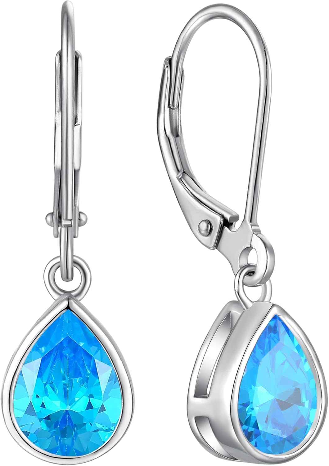 YL 925 Sterling Silver Solitaire Teardrop Dangle Drop Earrings Pear/Heart/Round Cut Birthstone Leverback Earrings Jewelry for Women