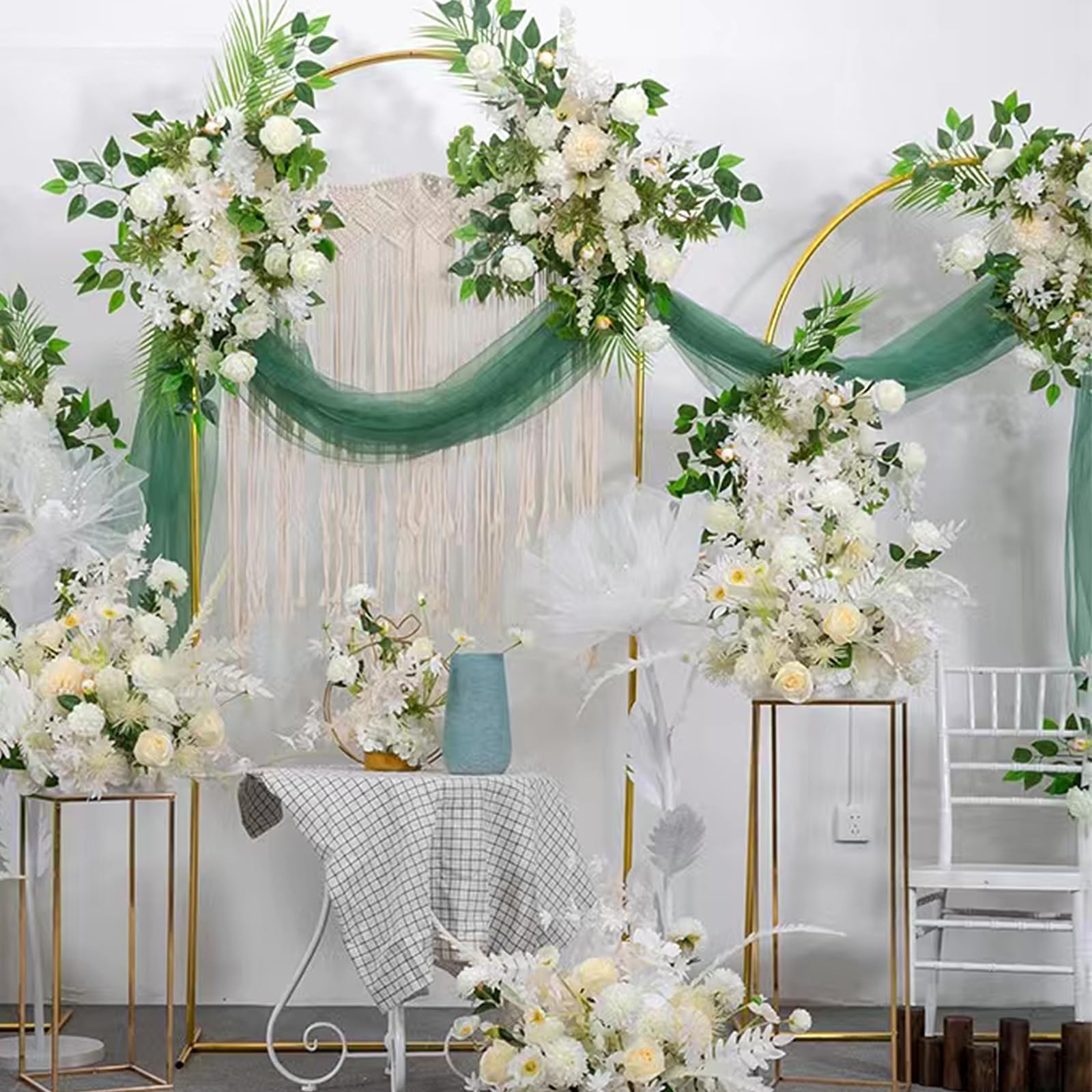 Arco de metal, 2 unidades, soporte de arco de metal para boda, marco de arco dorado, adecuado para bodas, fiestas de cumpleaños, decoración de eventos, se puede utilizar con globos, cintas