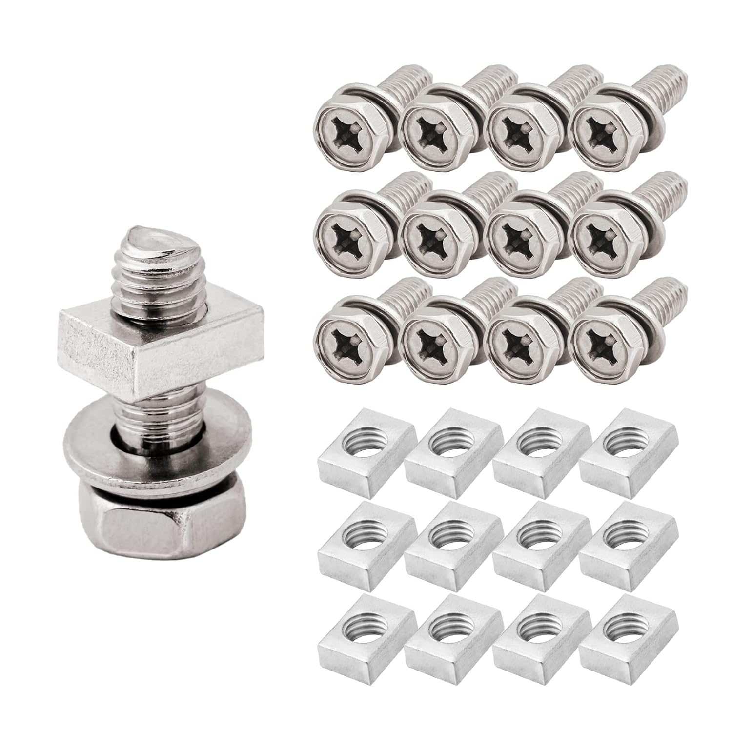 Motorcycle Battery Bolts and Square Nuts M6 X 16mm 12 Set