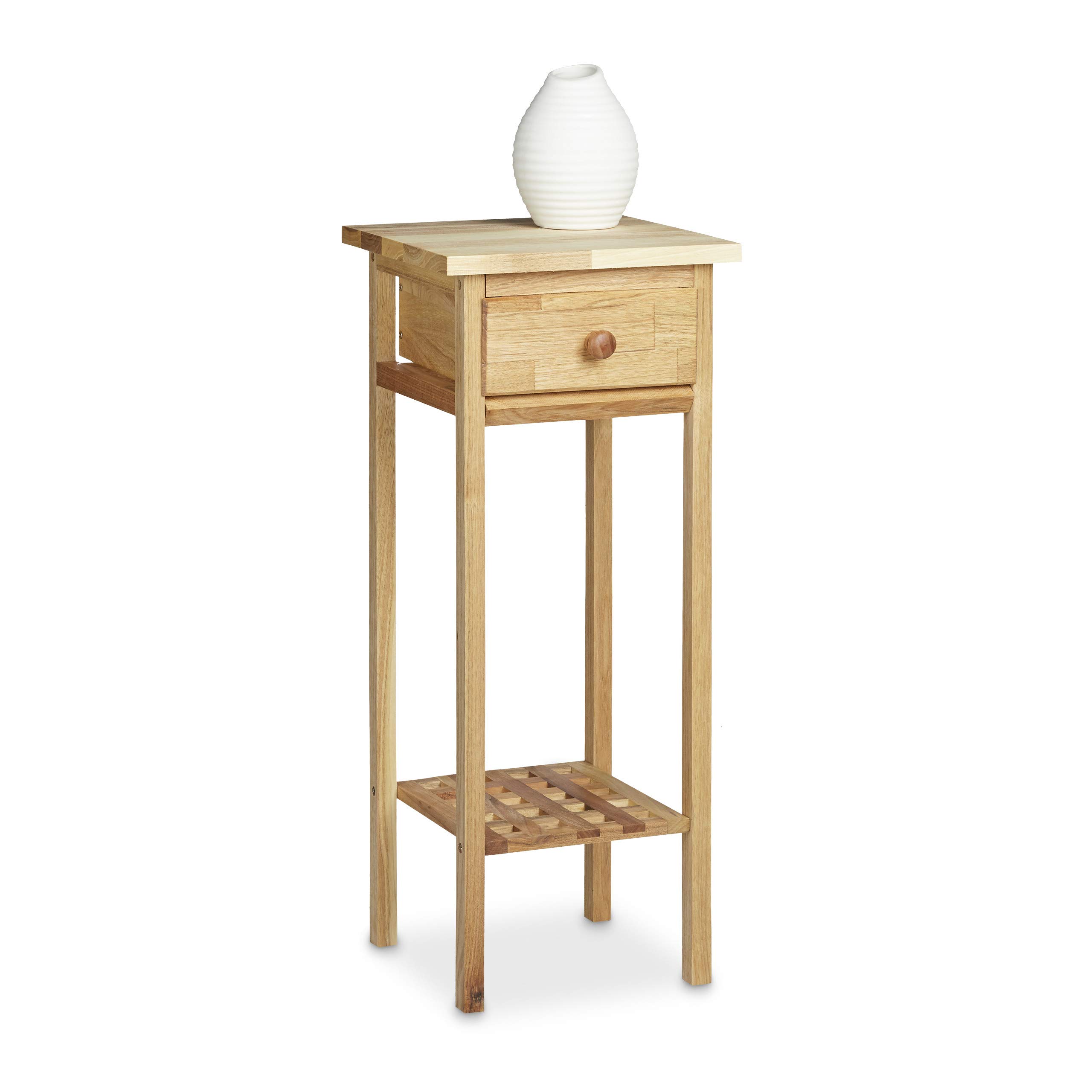 Relaxdays Tavolino da Salotto, Porta Fiori, con Cassetto, Tavolo Modem, Ingresso, HLP: 60 x 25 x 25 cm, Colore Naturale