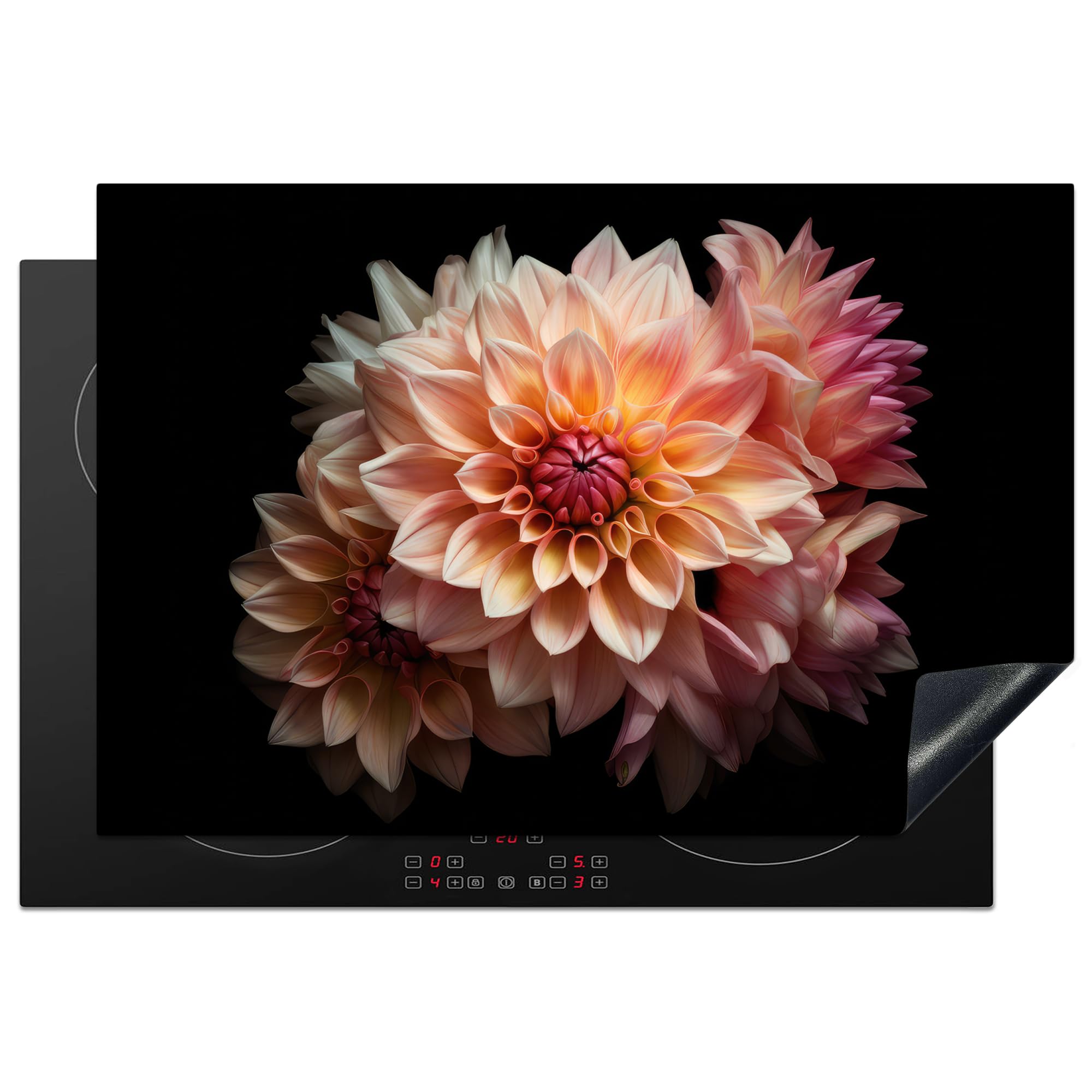 KitchenYeah© Induction Hob Protector Mat 20.3"x29.9" / 76x51.5 cm Cooker Top Protectors Cover Ceramic Covers Electric Hobs Vinyl Dahlia - Flowers - Pink - Black - Botanical