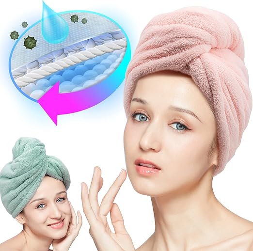 2 Asciugamani Turbante Microfibra - 31x71cm, Grigio Scuro, Per Capelli Lunghi E Ricci - Foto 7