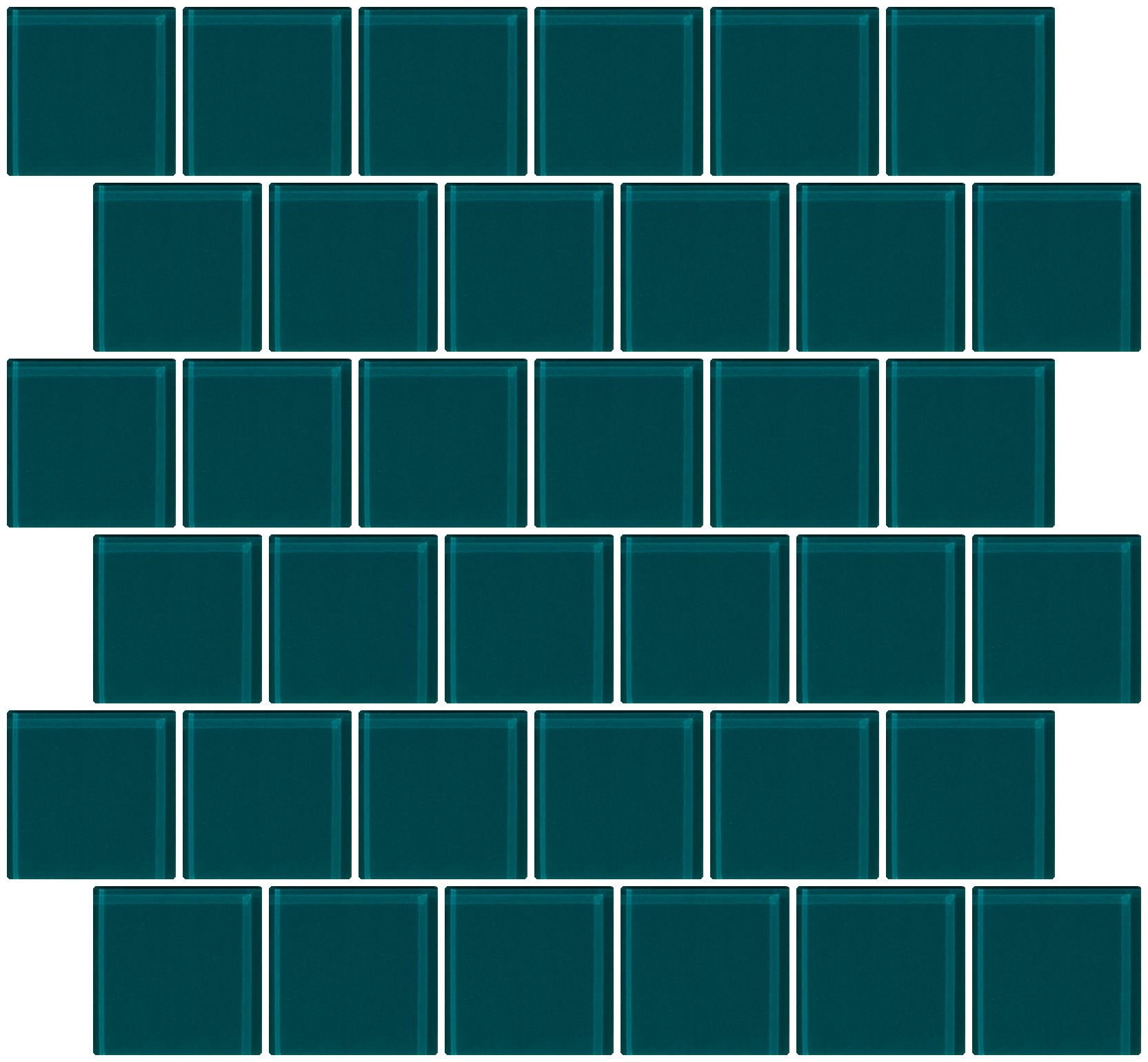 Susan Jablon Mosaics - 2x2 Inch Deep Teal Green Glass Tile Reset In Offset Layout