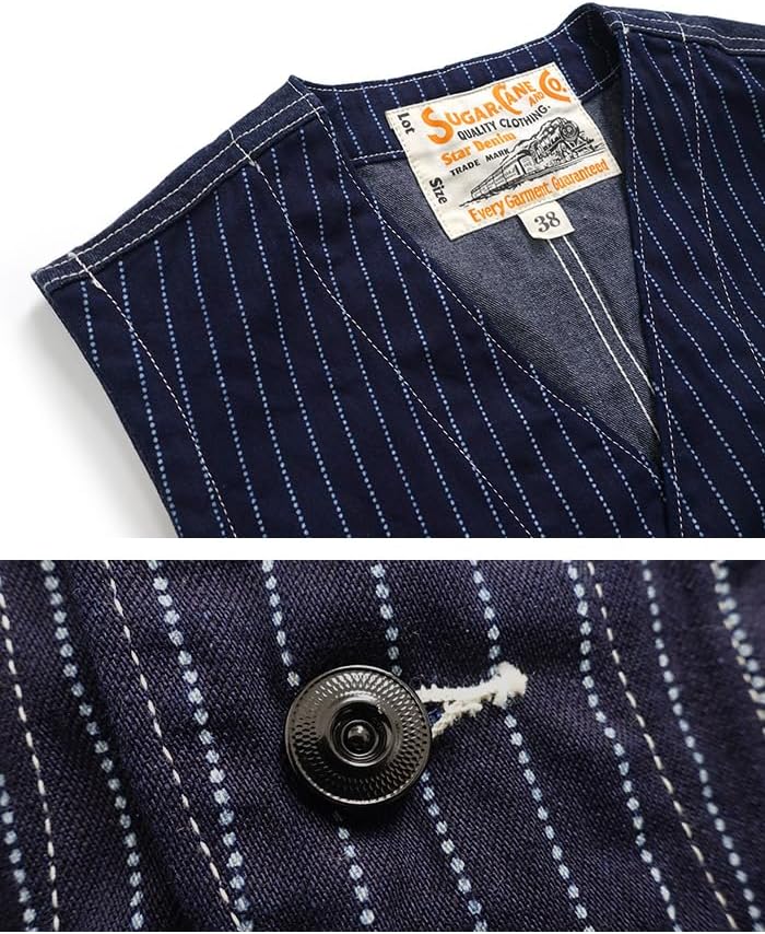 シュガーケーン　ウォバッシュストライプ　ワークベスト(38) おまけ付き シュガーケーン ウォバッシュストライプ ワークベスト(38) おまけ付き