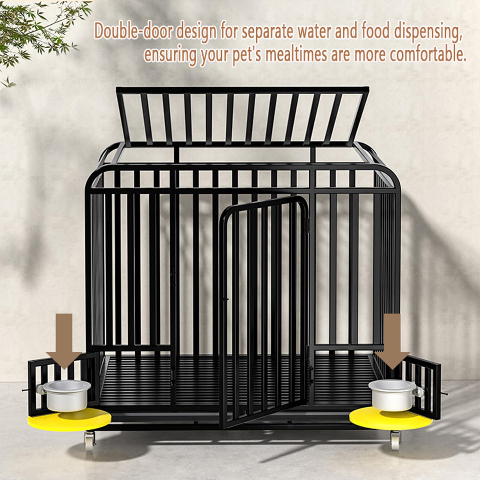 Hundekäfig Transportbox für schwere Lasten, Gitterbox große Hunde hochbelastbar Hundetransportbox mit 3 Türen, 4 Rollen und Bodenschale Hundetransportkäfig Hundebox (XXL 125X95X108cm)
