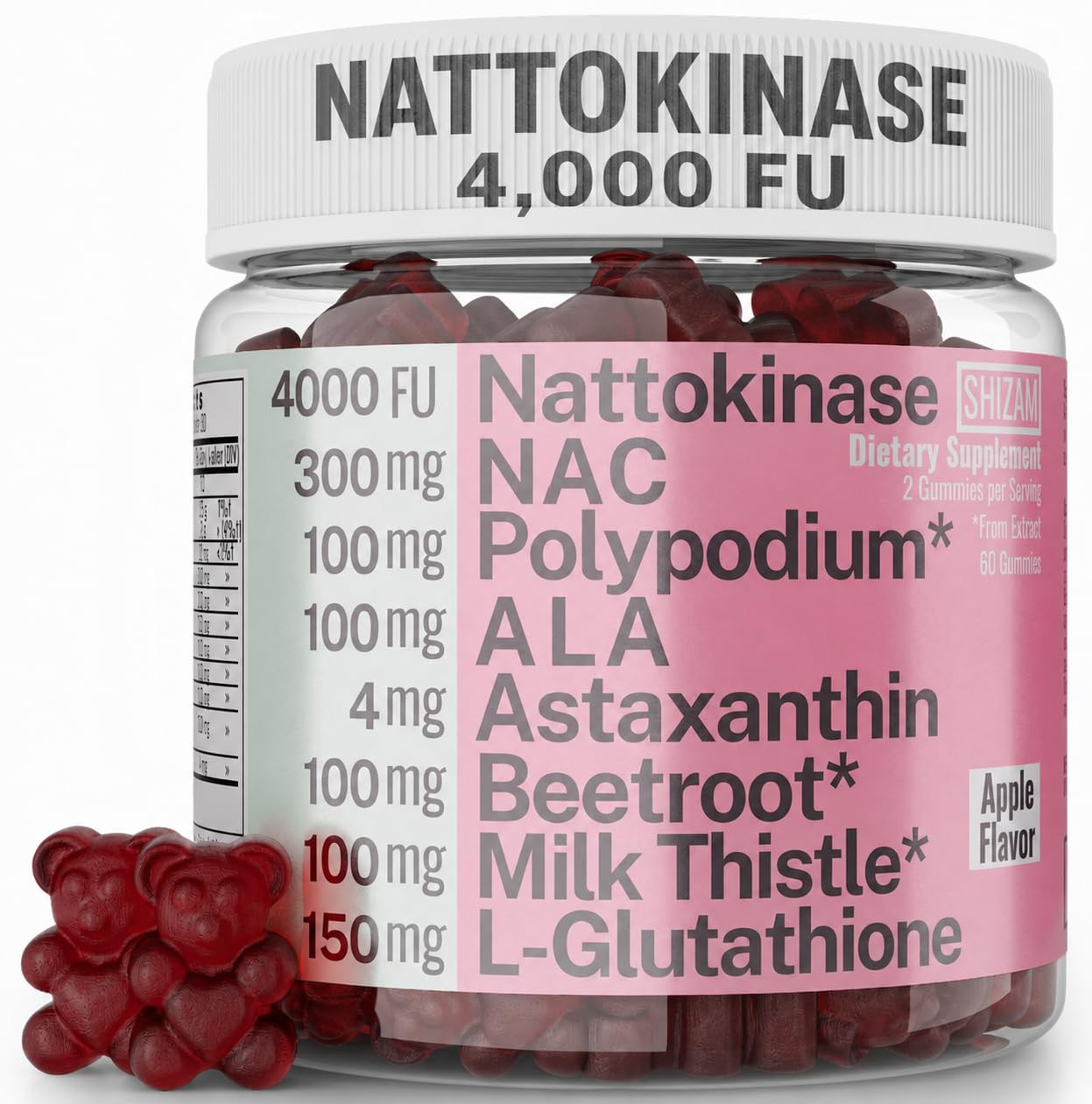 Gummy Supplement, Nattokinase Polipodium Leucotomos Astaxanthin NAC N-Acetyl Cysteine Alpha Lipoic Acid L-Glutathione Nattokinase-Polipodium-Powder Beet Beetroot Chews Capsules Organic Liquid Extract