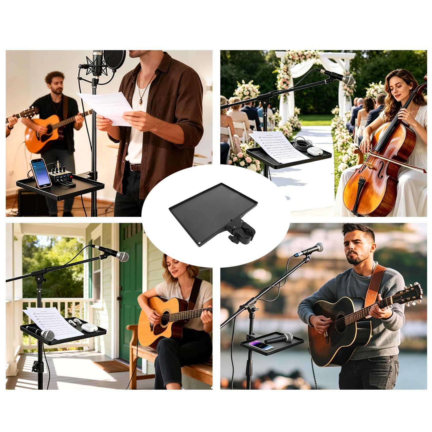 Plateau Carte Son, 27x28x3,5cm Support Micro Pince, Porte-Partitions Universel Streaming Rangement Micro