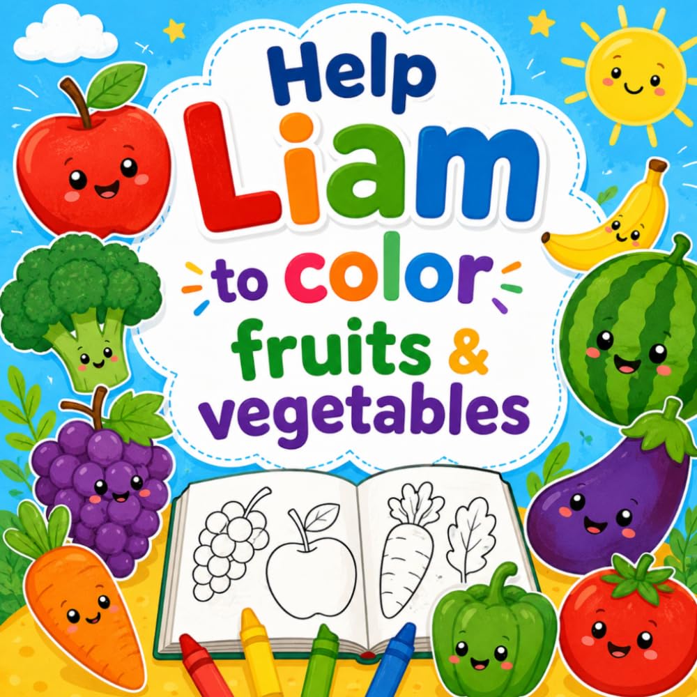 Help Liam to color fruits & vegetables: Cute and fun coloring book