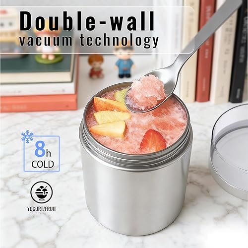 Miniatura 5 de Termo de acero inoxidable para alimentos calientes para niños y adultos, tarro de alimentos aislado a prueba de fugas de 16.9 onzas con recipiente