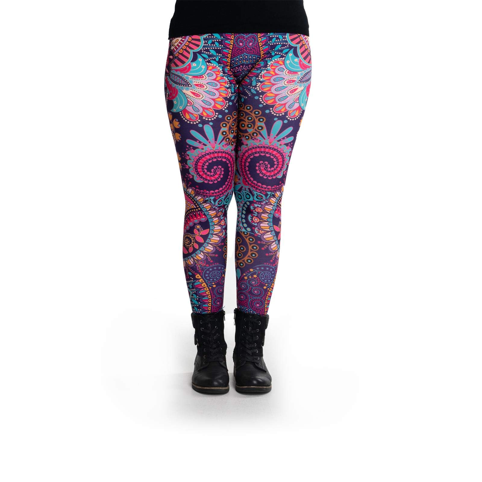cosey Mandala Line Leggings Einheitsgröße XS - L, farbenfrohes Blumen-Design, schnelltrocknend, figurbetonte Passform