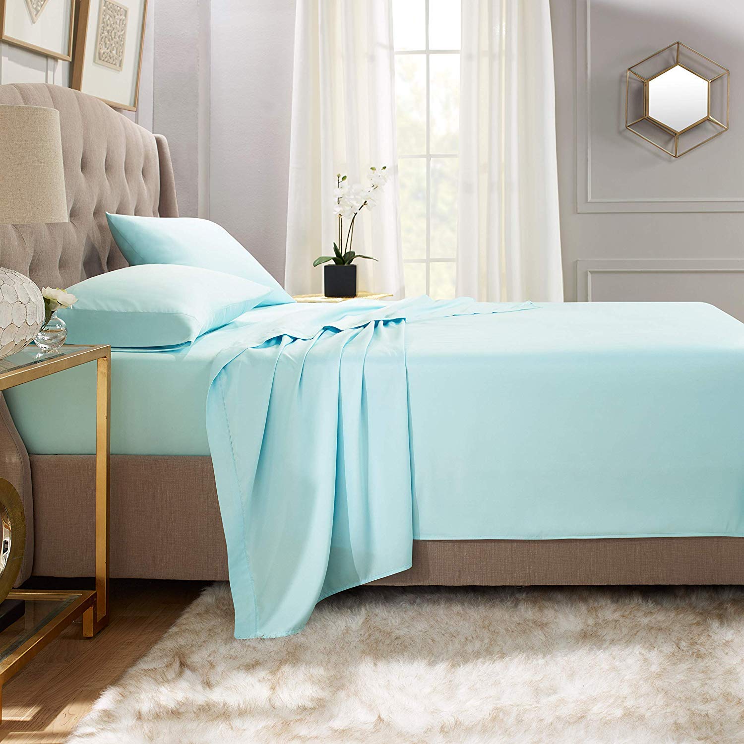 RRlinen 4-Piece Bed Sheet Set - Deep Pockets 15 Inches 800 Thread Count 100 Cotton Bed Sheet Set