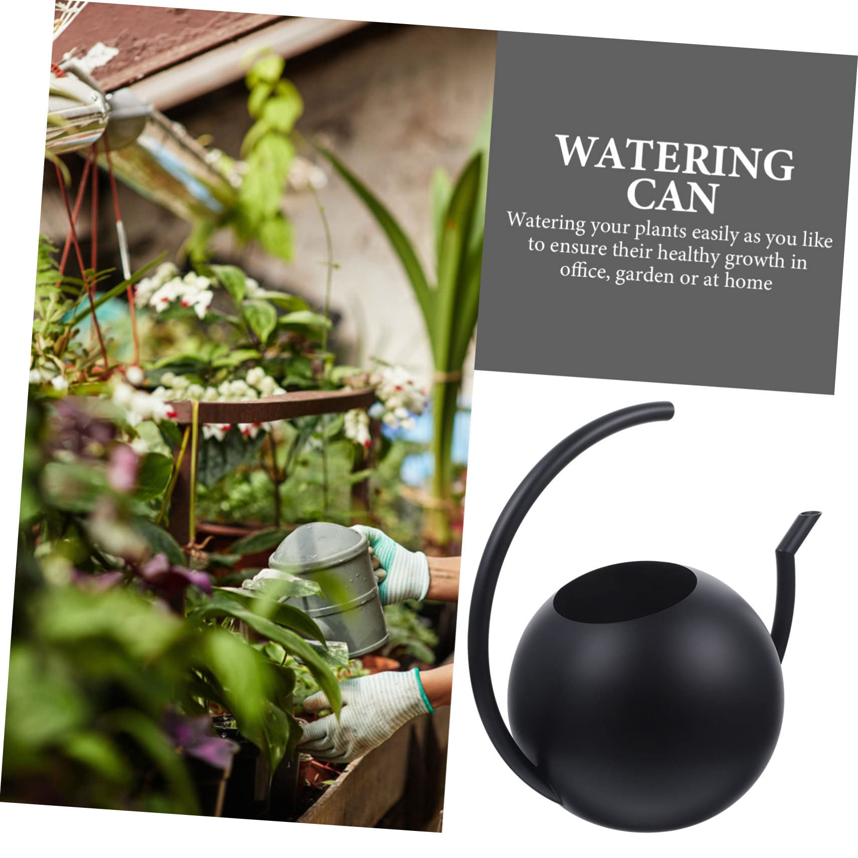 Happyyami Gießkanne 1l mit Langem Ausguss Schwarze aus Edelstahl Tropffrei Ergonomischer Griff für Zimmerpflanzen und Garten Zuhause
