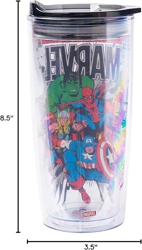 Miniatura 10 de Silver Buffalo Marvel Avengers With Spider-Man, Captain America, Thor, Hulk y Iron Man - Vaso de viaje de doble pared con tapa de cierre deslizante,