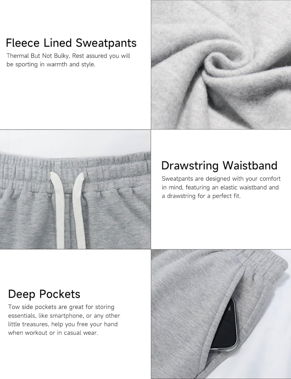 HeSaYep Women's Fleece Lined Sweatpants 2025 Winter Thermal Wide Leg Cotton Baggy Sweat Pants with Pockets - Image 4