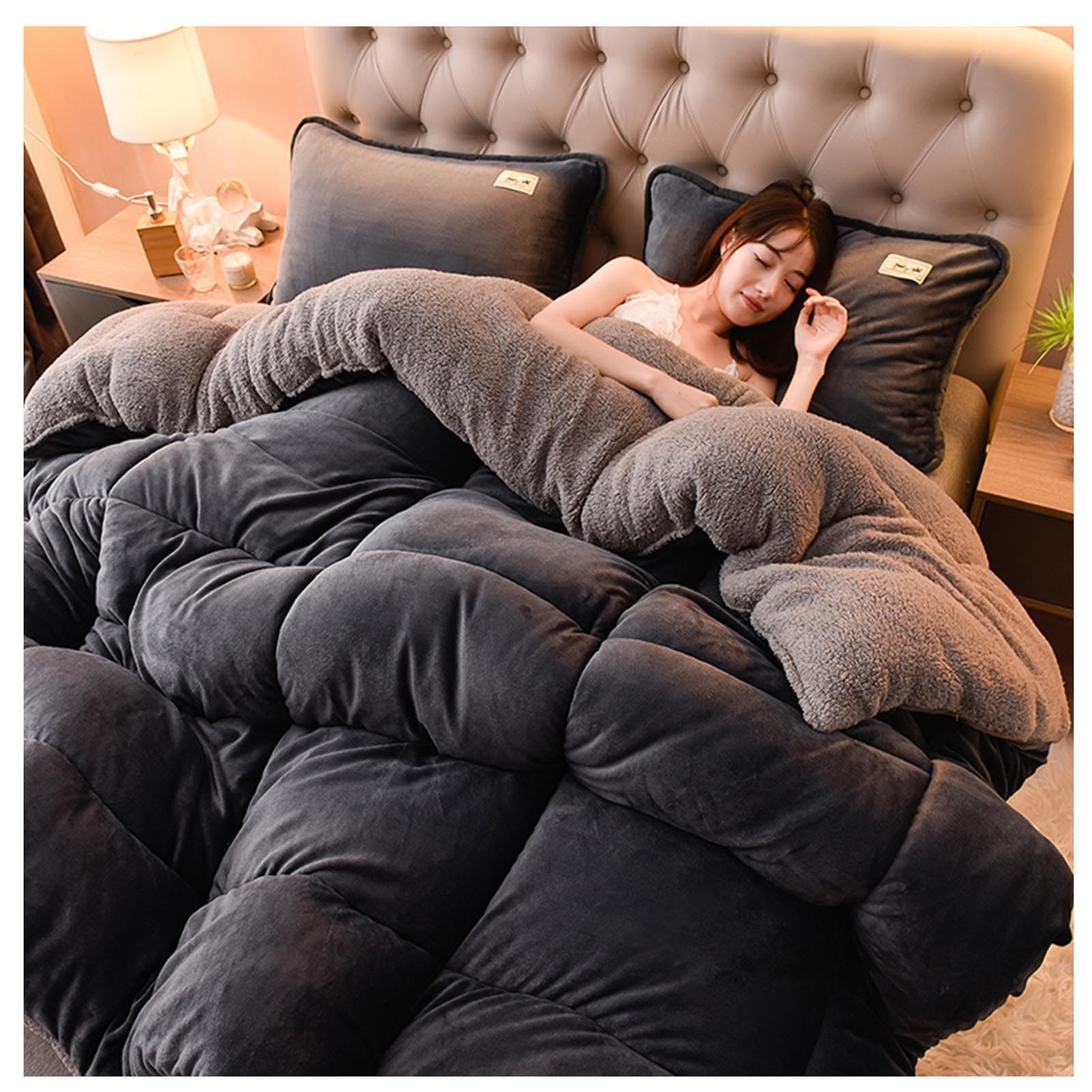 Thickened Super Soft Insulation Winter Quilt, Cashmere and Double Fabrics, Breathable Warmth Fluffy Plush Sided Velvet Blanket，Soft and Skin-Friendly, Lightweight and Durable(Color3,200x230cm(5KG))