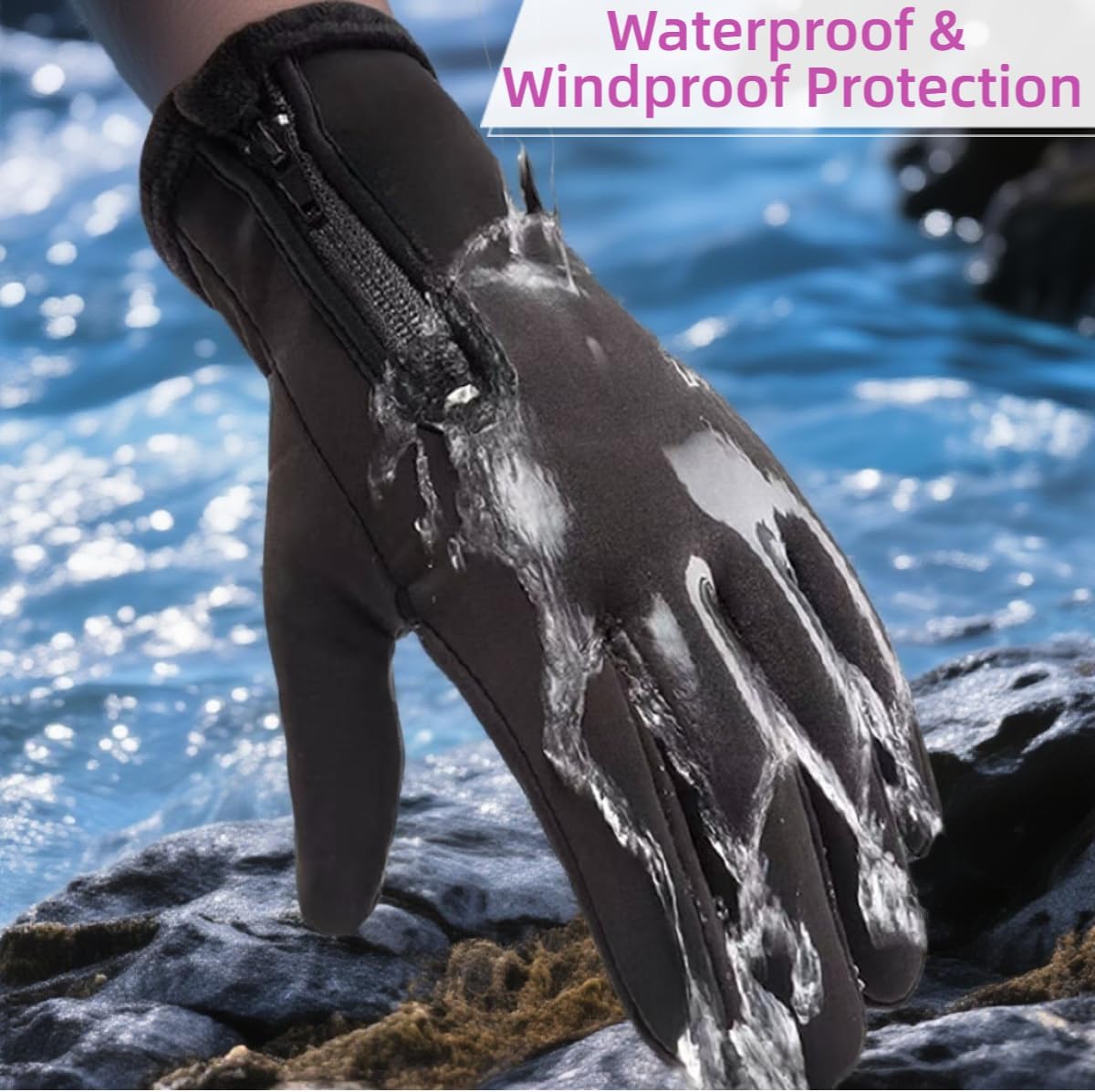 Men and Women’s 5-Layer Thermal Insulated Waterproof Windproof Warm Winter Snow Gloves with Zipper, Touchscreen Compatible for Skiing Hiking Cycling Running -10℉ Cold Weather - Image 2