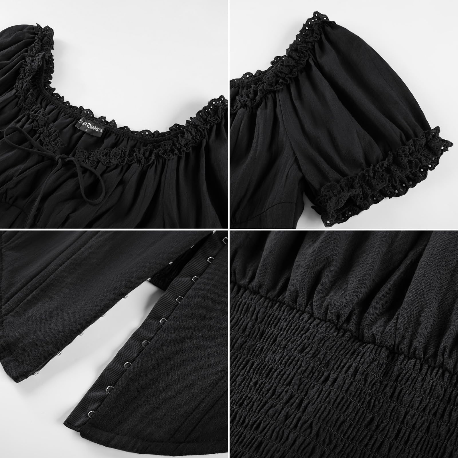 SCARLET DARKNESS Blusa corta de verano para mujer, con hombros descubiertos, estilo renacentista, de manga corta, estilo pirata, medieval