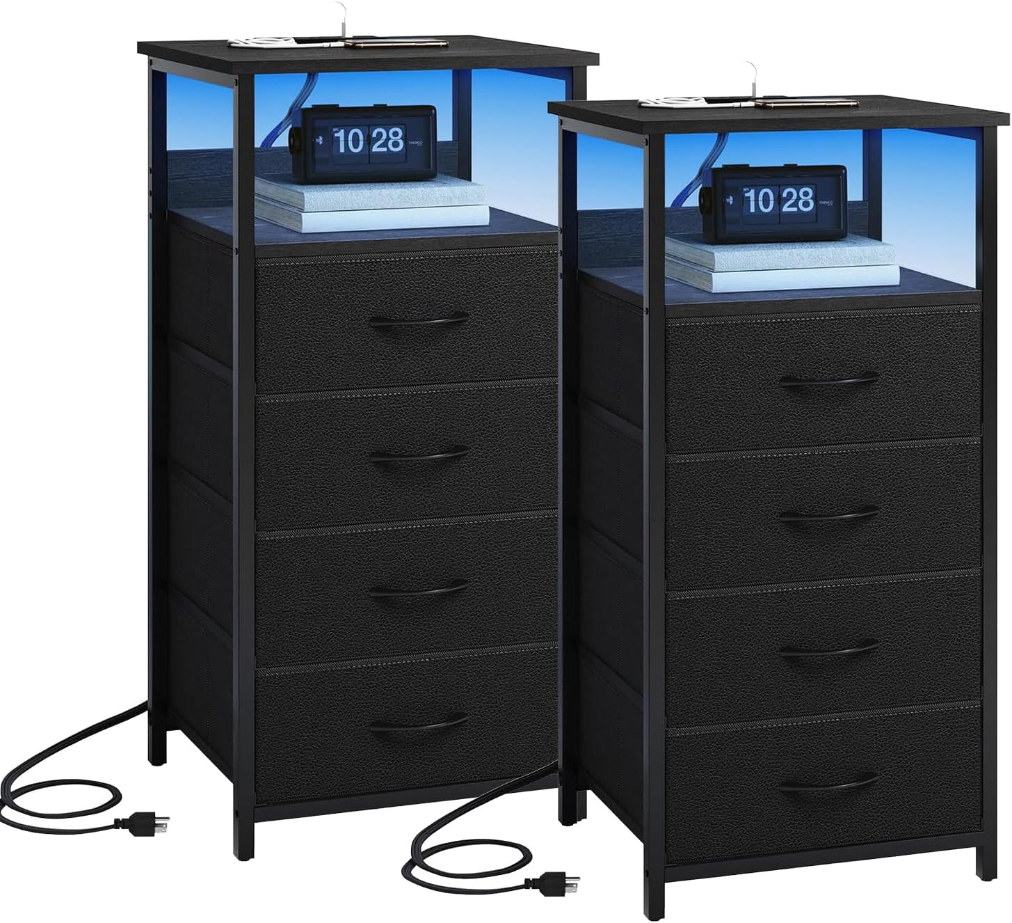 SUPERLELE 2pcs Night Stand with Charging Station, Tall