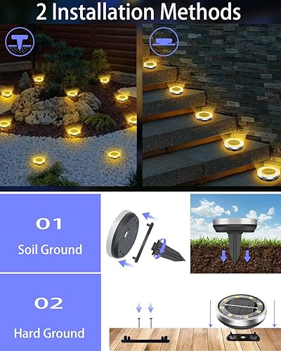 Miniatura 5 de Luces solares impermeables para exteriores, paquete de 12 8 LED, luz de suelo de acero inoxidable grueso, luces solares de jardín, iluminación de