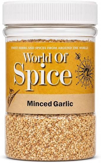 World of Spice Minced Garlic Granules 500g Spice Jar   Premium 8/16 Mesh 100% Natural Dried Minced Garlic Jar- Gourmet Spices and Seasonings - Catering Spices for Chicken, Curries & Stews