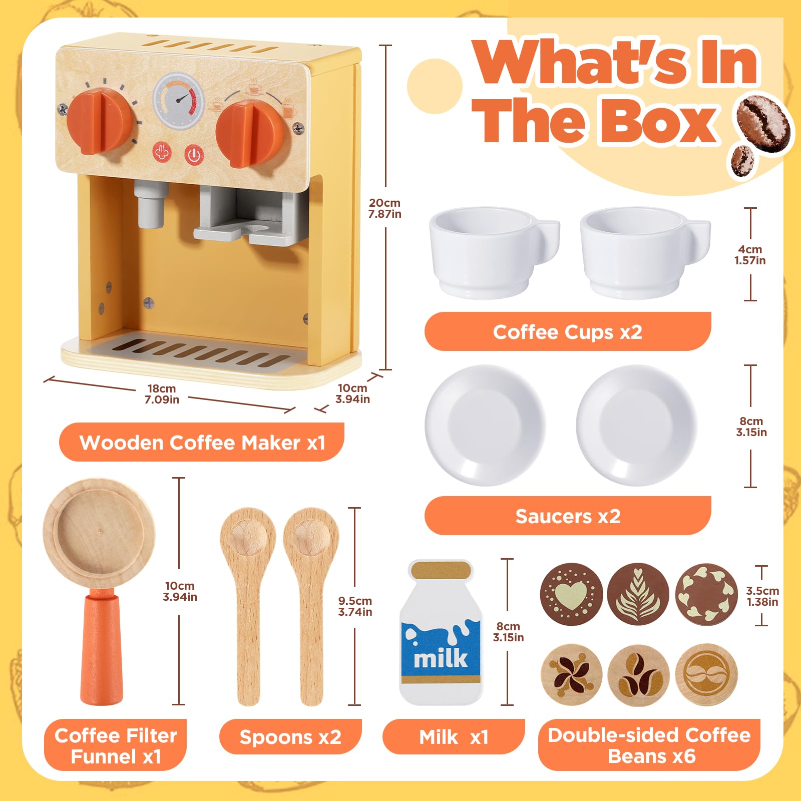 GAGAKU Cafetera de madera, juguetes para niños, juegos de fantasía, cafetera espresso, juego de accesorios para cocina de juegos, juguetes de cuero de madera para coordinación mano-ojo y habilidades