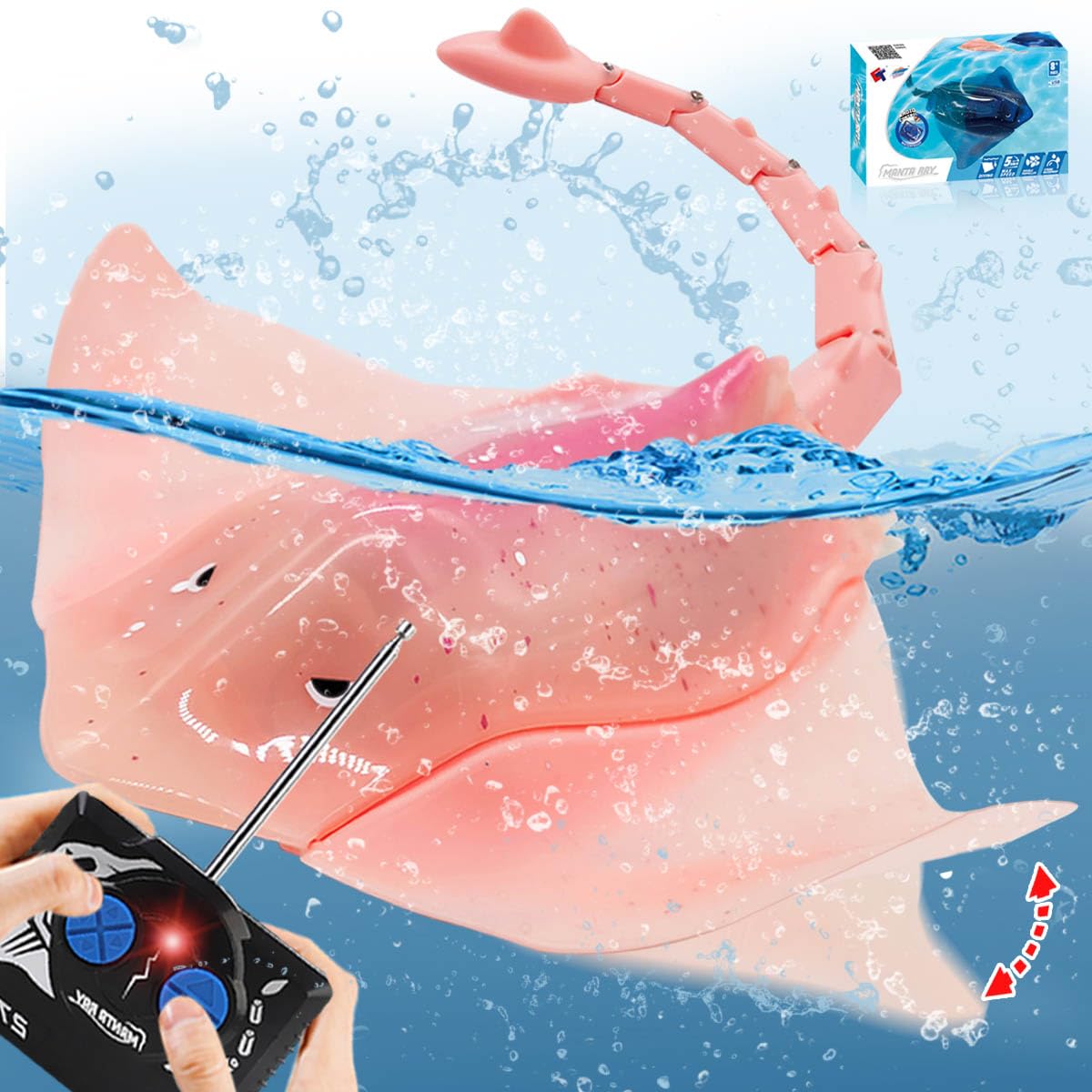 Pool Toys Remote Control Stingray Diving into Water High Simulation Manta ray Lights bulit-in Rechargeable Battery Remote Control Bathtub Summer Pool Toys Great Gift RC Boat for 8-12 Year Kids Pink