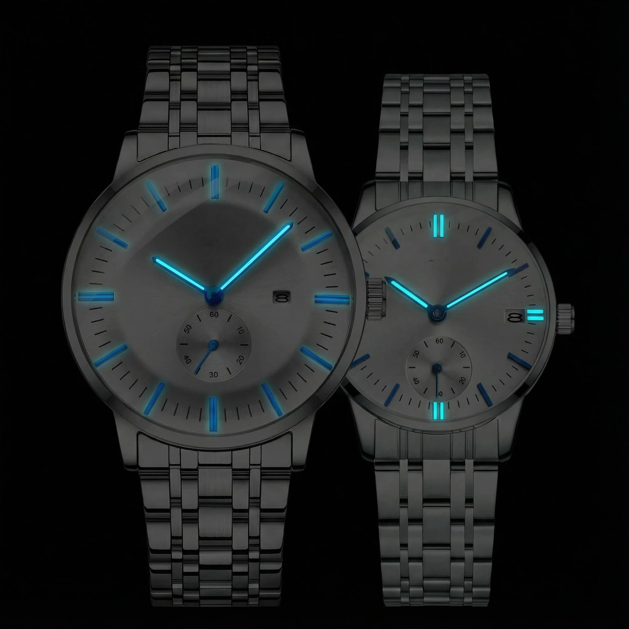 Wasserdichte Armbanduhr für Paare, Uhren, Armbänder, Damen und Herren, mit Armband aus Edelstahl und Datumsanzeige