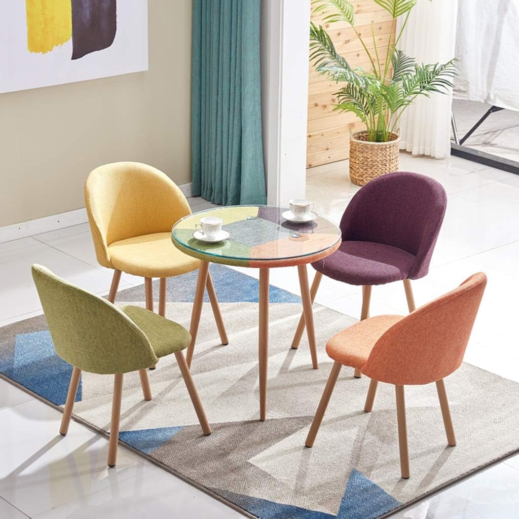 Retro Lounge Chairs,Reception Sales Office Negotiate Tables and Chairs Small Round Table Cotton Linen Chair Combination Dining Chairs(4 Piece Set)