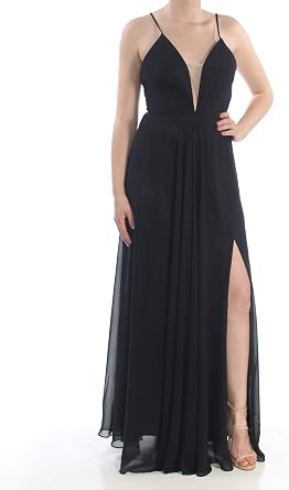 Betsy & Adam Womens Long Chiffon Lace Up Dress